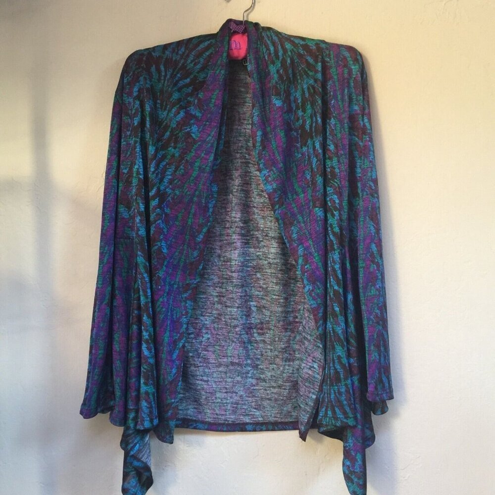 Clara Sun Woo Medium Abstract Print Shawl Collar Cardigan Sweater Lightweight
